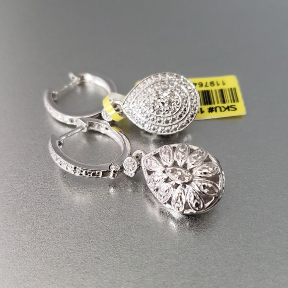 Diamond Sterling Silver Reversible Earrings TGW 0.20 cts - Picture 2 of 14